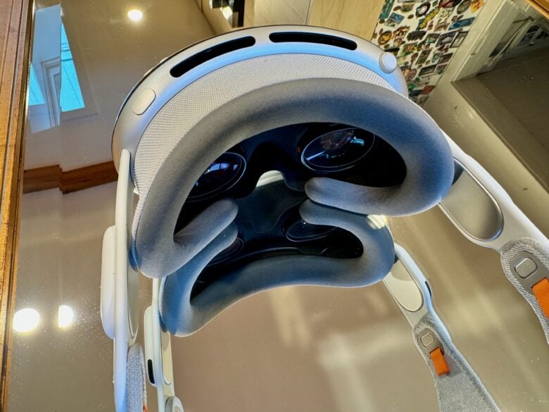 Vision Pro inside lenses reflected Vision Pro's stereo speakers are incredible; and they support spatial audio so sound appears to be planted in space.