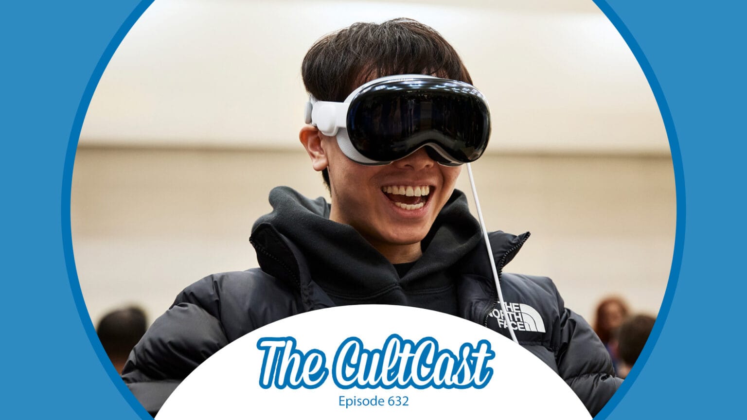 Apple Vision Pro reviews on The CultCast episode 632. In the image, a man wears one of the new headsets.