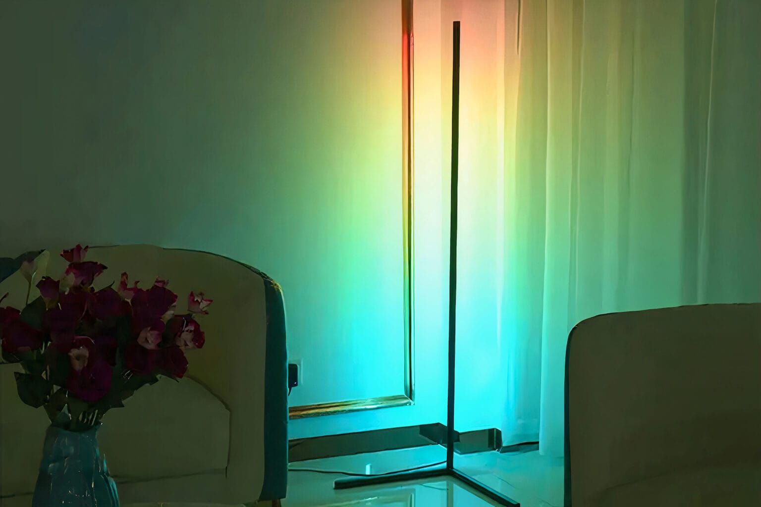 This smart LED floor lamp comes with 68 dazzling light modes for only $59.99.
