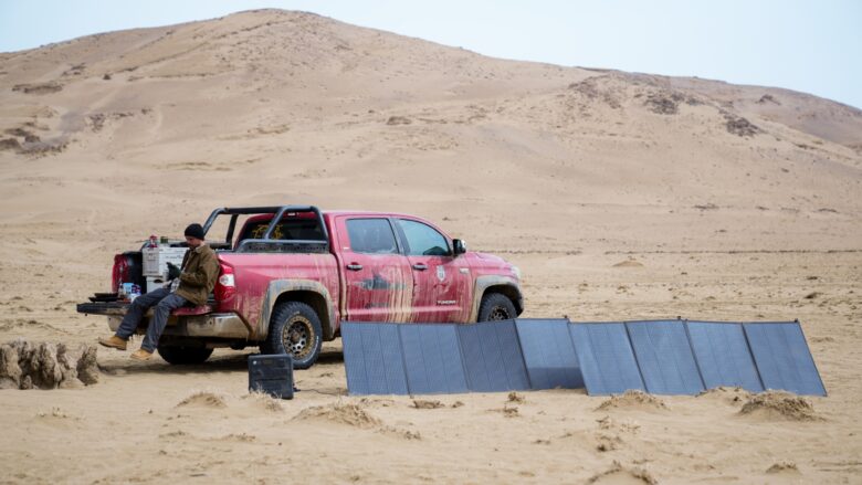 Bluetti solar panels with AC240 and pickup truck