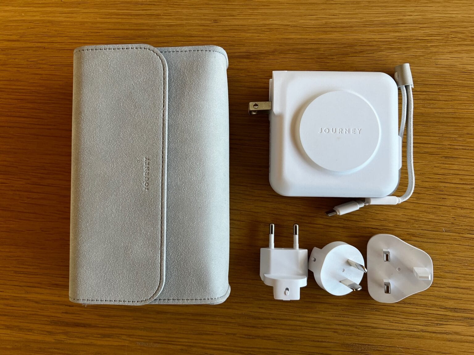 Journey Axie charger and power bank with international plugs and travel bag