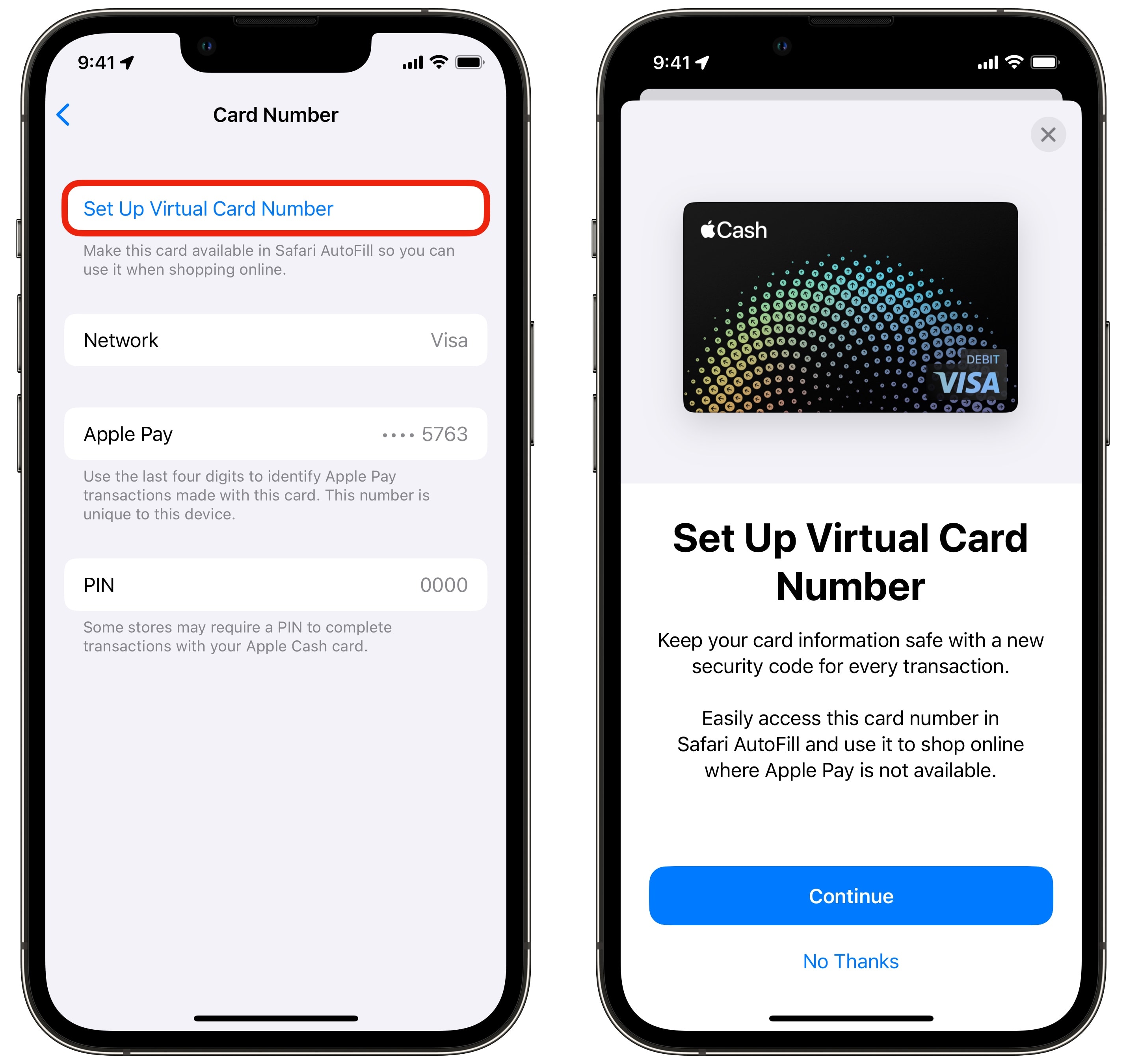 Card Number settings in Apple Wallet