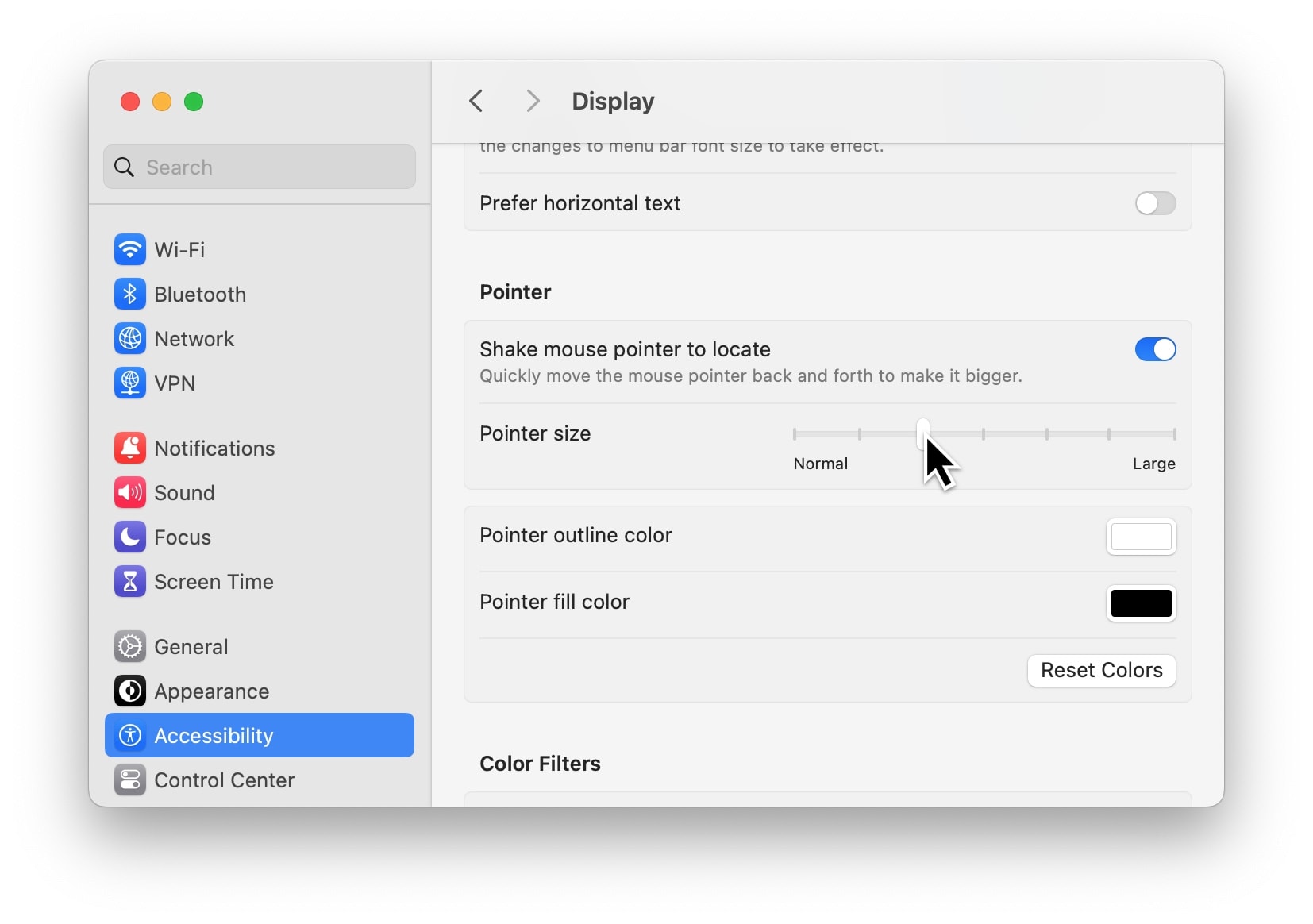 Increasing cursor size in Mac System Settings