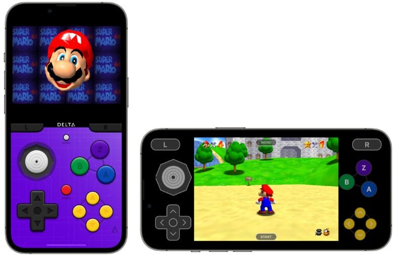 Playing Super Mario 64 in the Delta game emulator app for iPhone