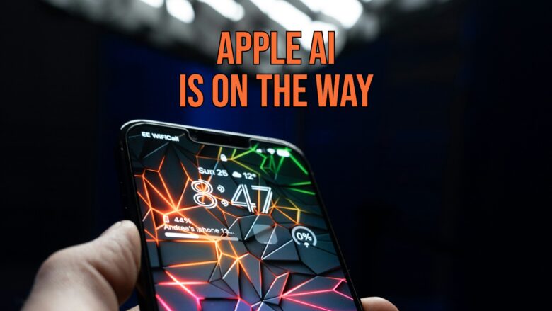 An iPhone with the words "Apple AI is on the way."