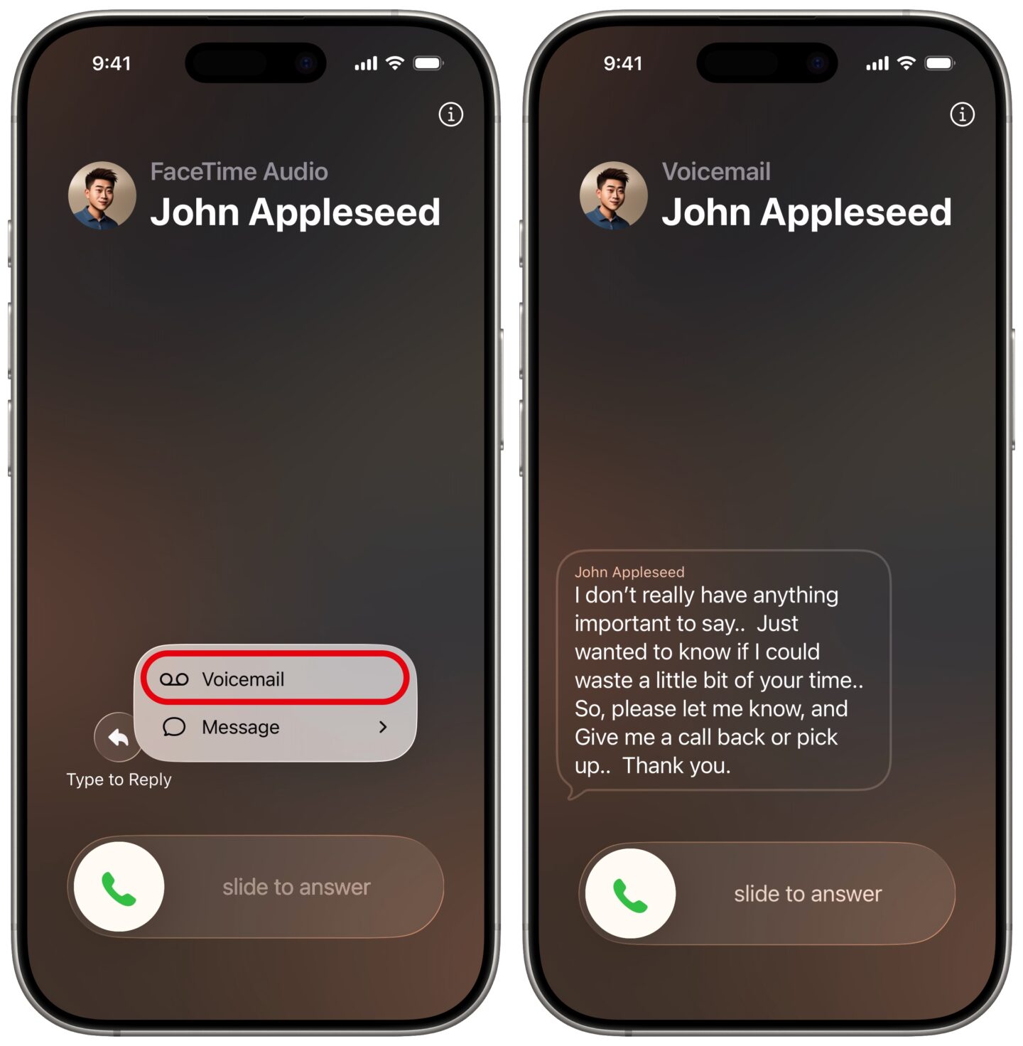 Sending a call to Live Voicemail