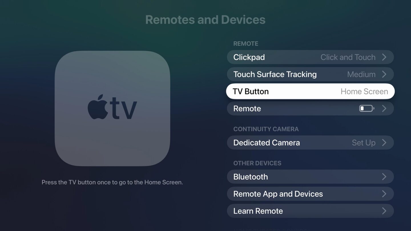 Apple TV Remote Button Changing the Apple TV settings for the remote button
