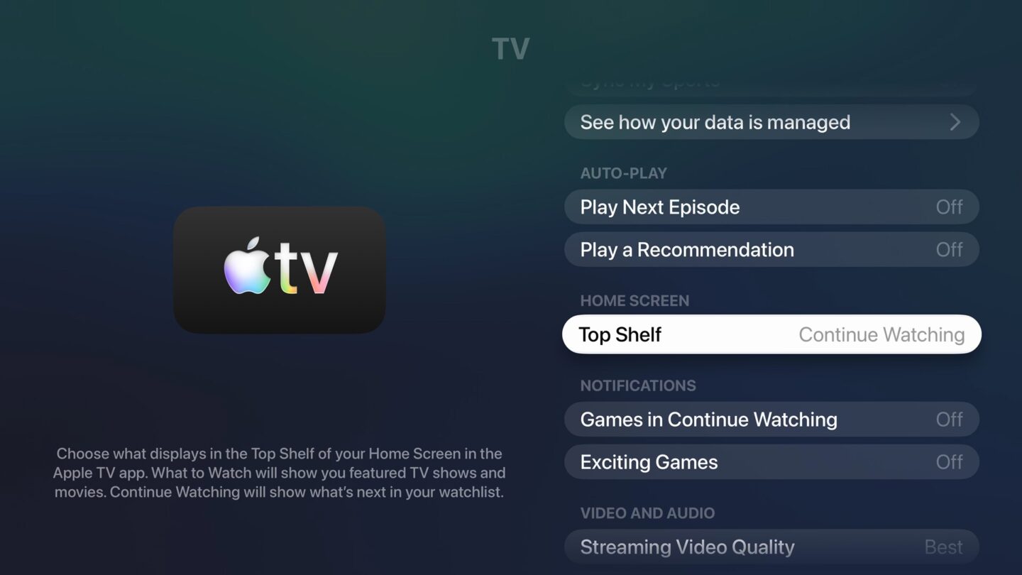 Apple TV Top Shelf Changing the Apple TV settings for the Top Shelf