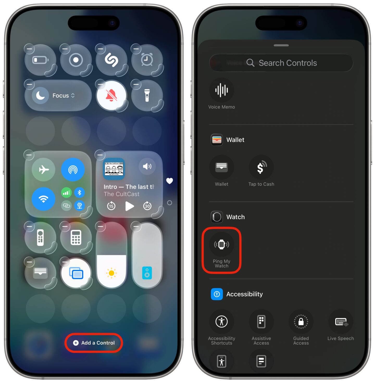 Adding a button to ping Apple Watch to Control Center