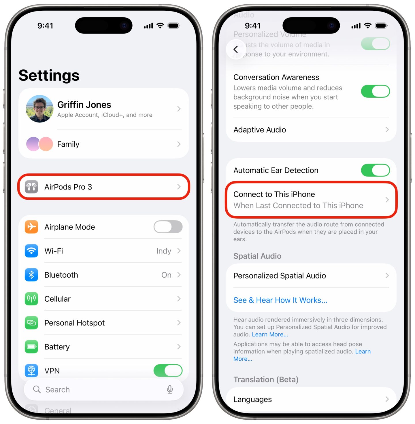 IPhone AirPods Switching AirPods switching settings on an iPhone