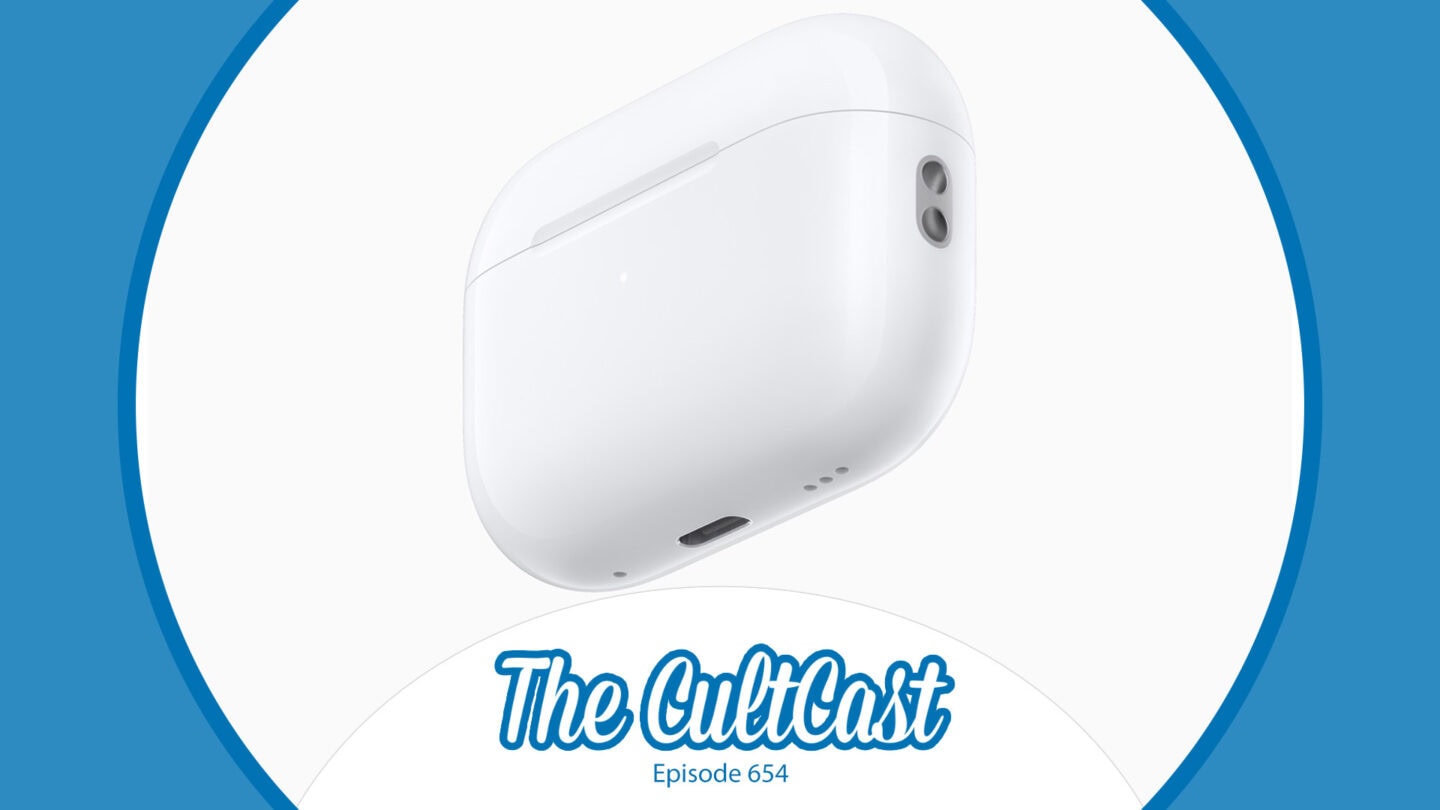 AirPods Pro product shot with The CultCast podcast logo and "Episode 654"