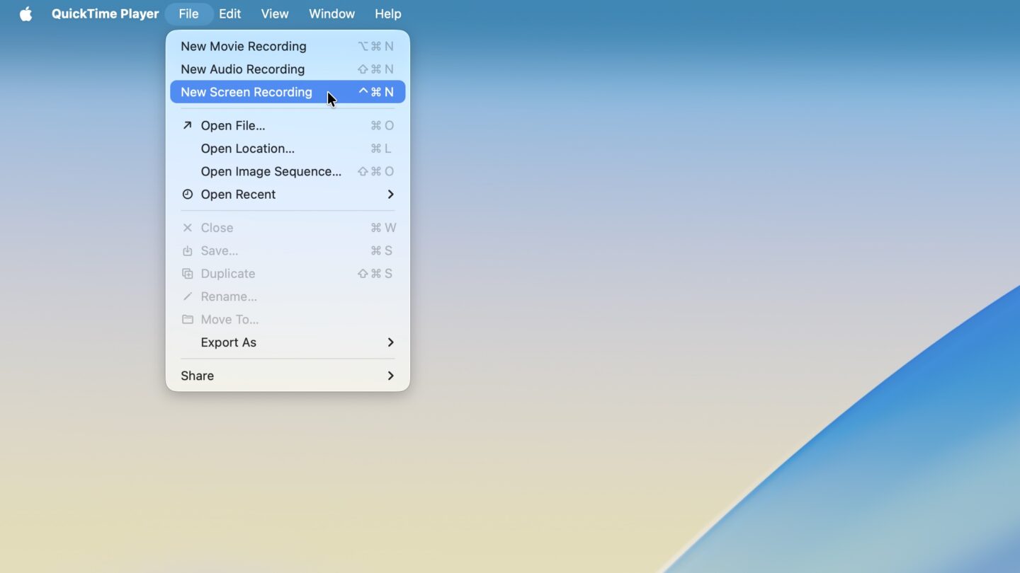 New Screen Recording Create New Screen Recording in QuickTime