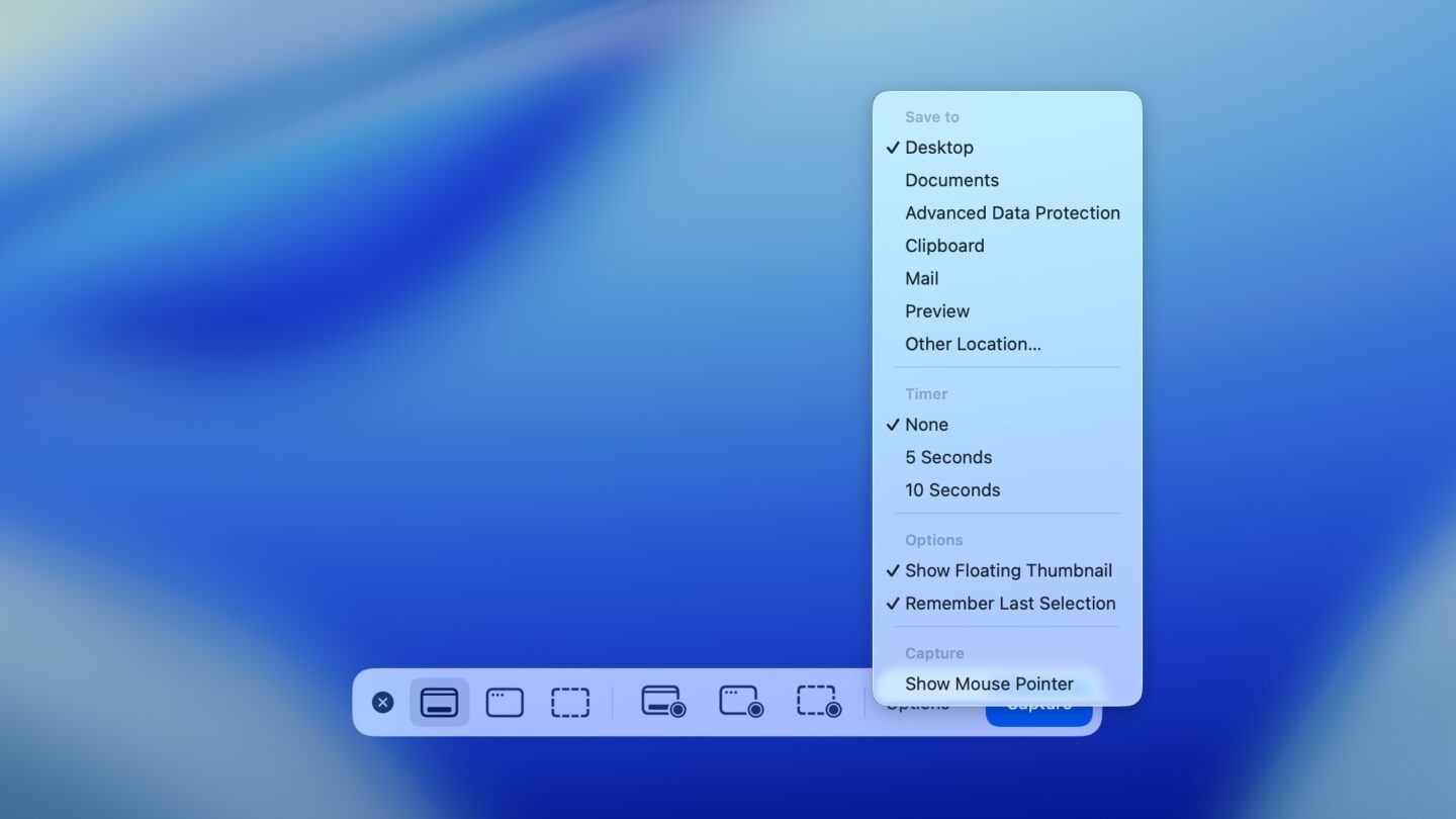Screenshot options Screenshot app options