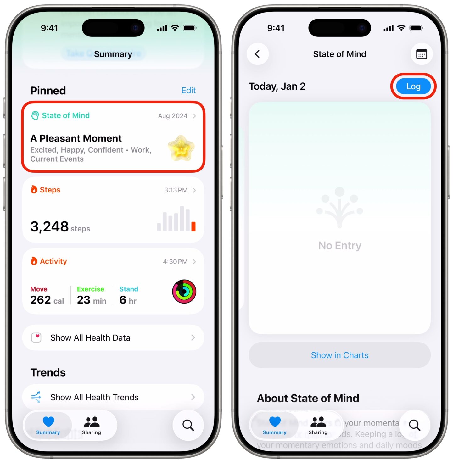Add a log to your mood tracker