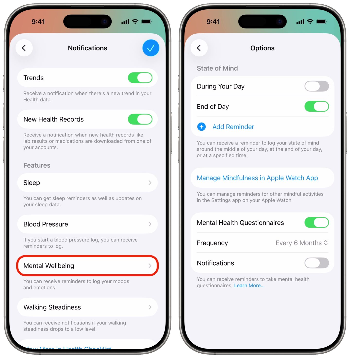 Mental Wellbeing notifications