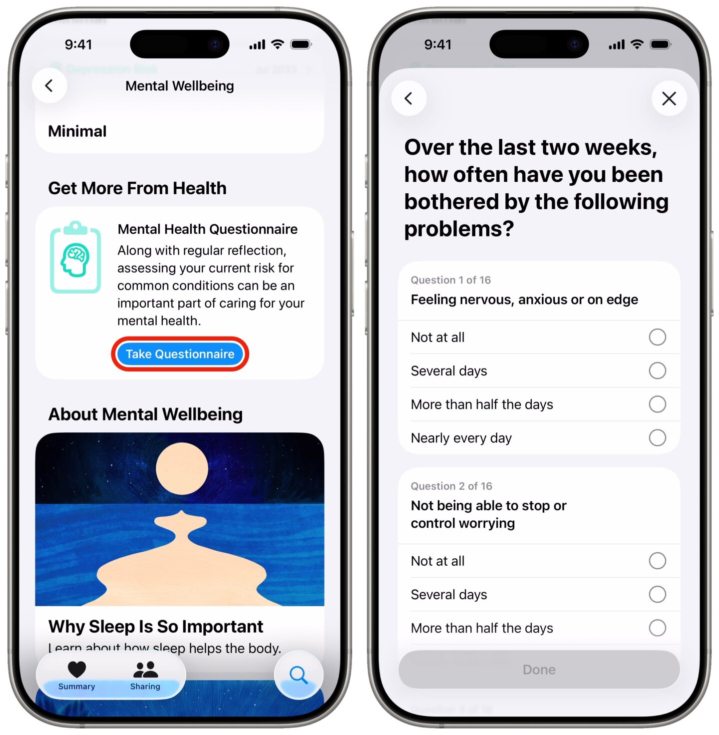 Taking a mental wellbeing questionnaire