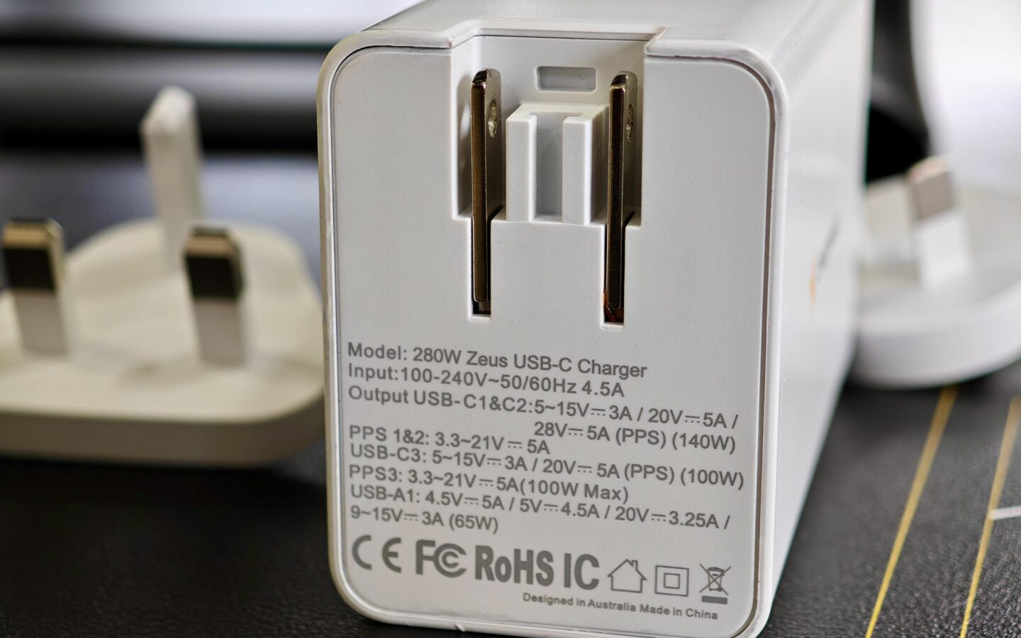 Chargeasap zeus 280w power input Chargeasap Zeus 280W power specs printed on back of the GaN charger.