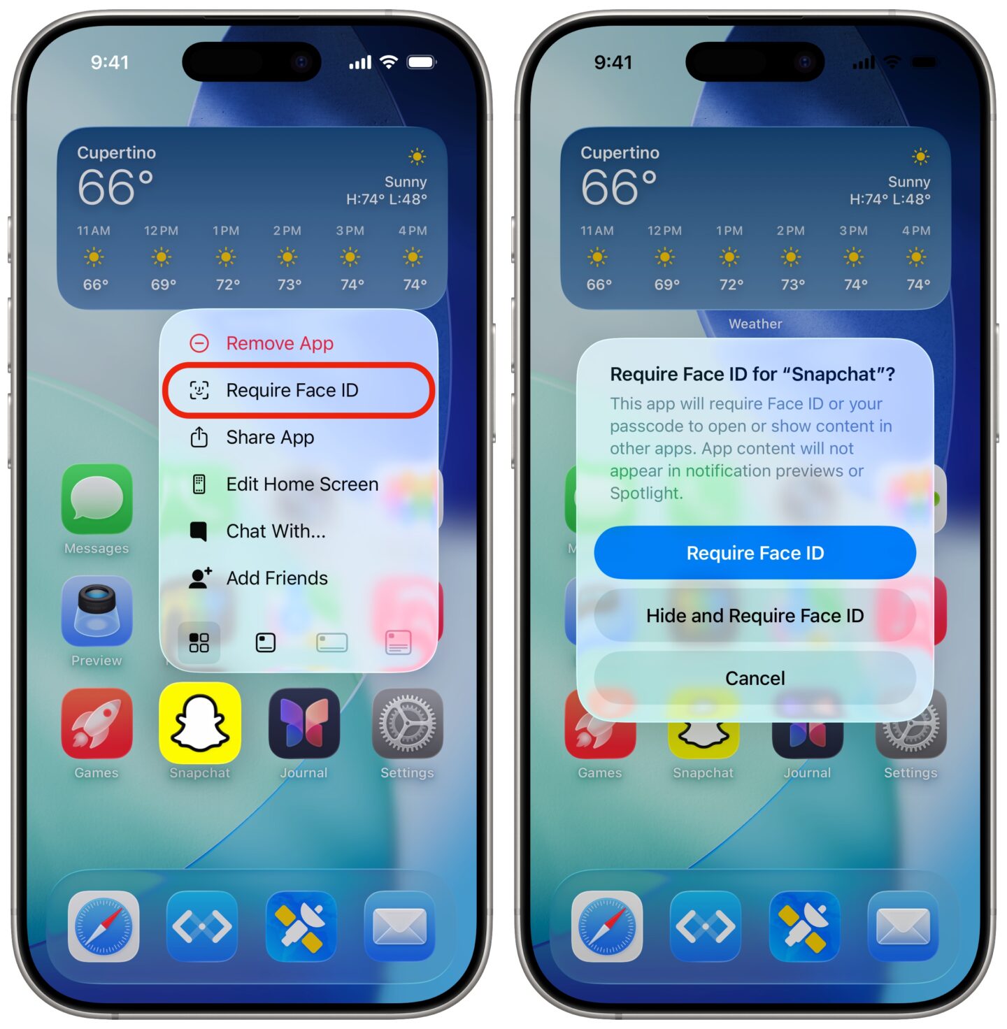 Screenshots showing how to hide apps on iPhone from the Home Screen
