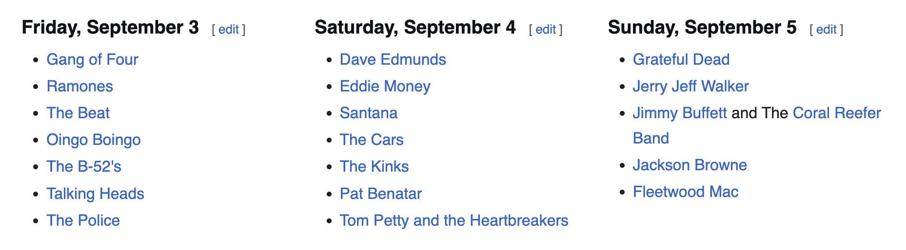 Screenshot showing US Festival 1982 lineup Screenshot showing US Festival 1982 lineup