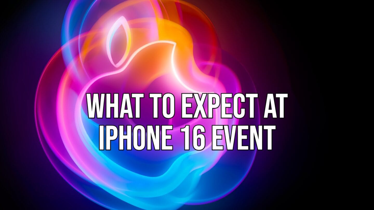 Artwork from Apple's "It's Glowtime" event invitation with the words, "What to expect at iPhone 16 event."