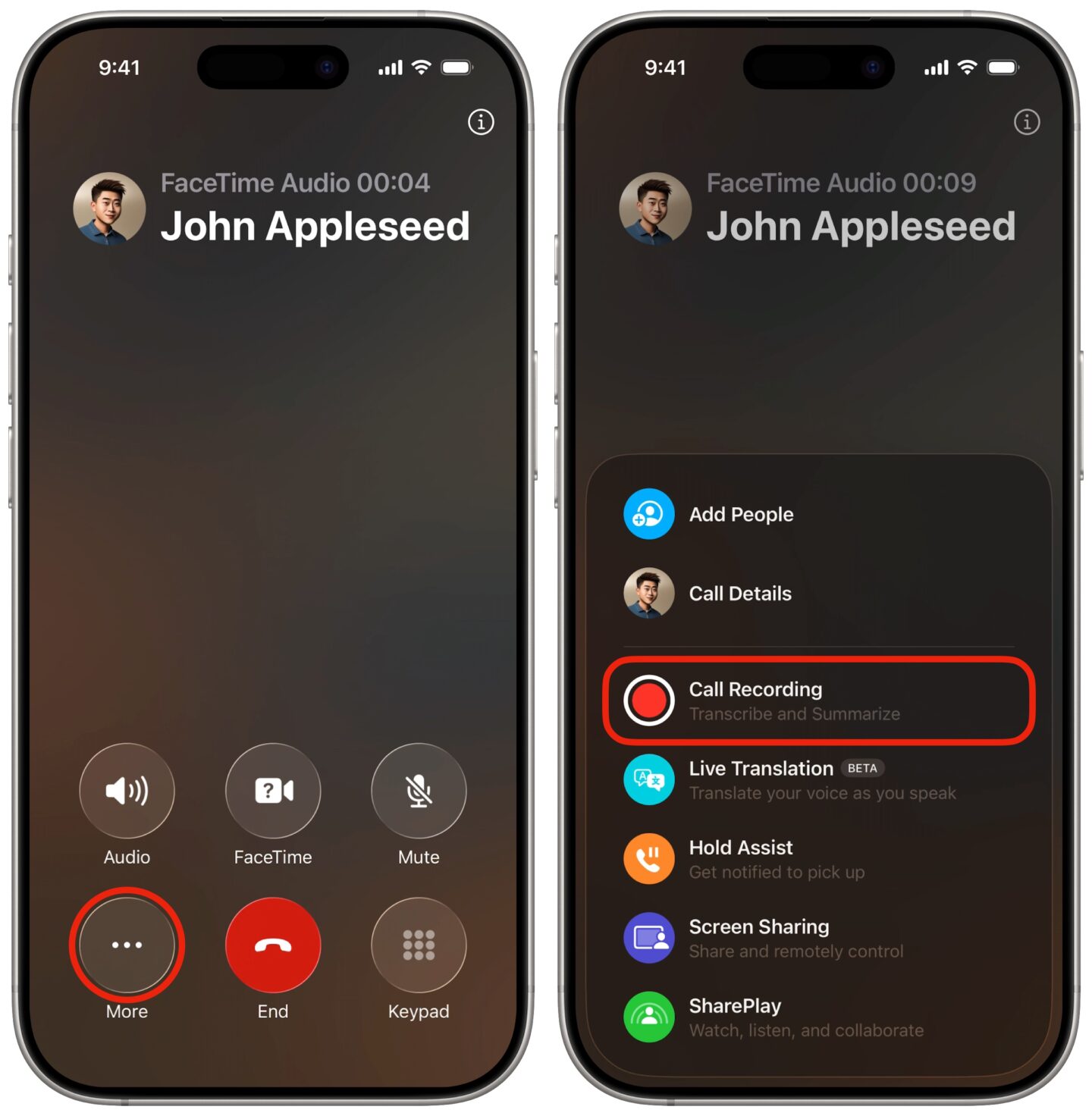 Starting a call recording from the Phone app