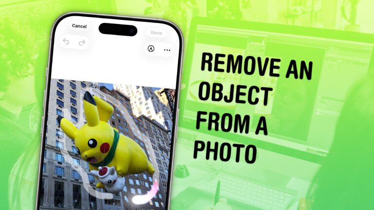 Graphic showing the Image Clean Up tool in Photos, captioned, “Remove an Object from a Photo”