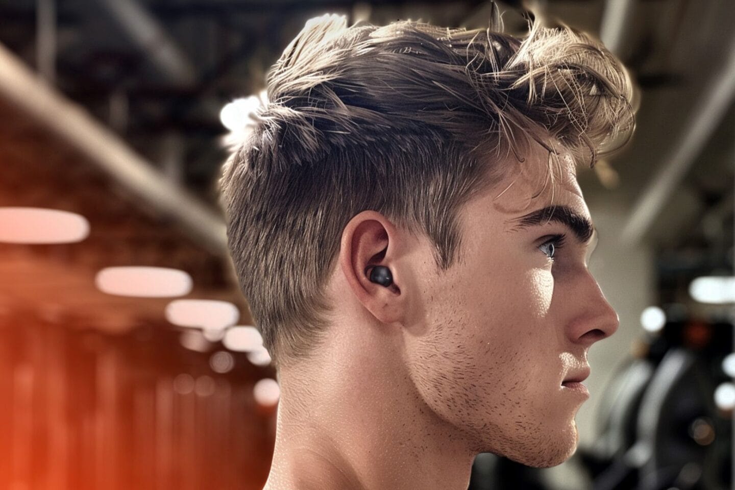 Man wearing HyperGear SleepEez sleep earbuds.