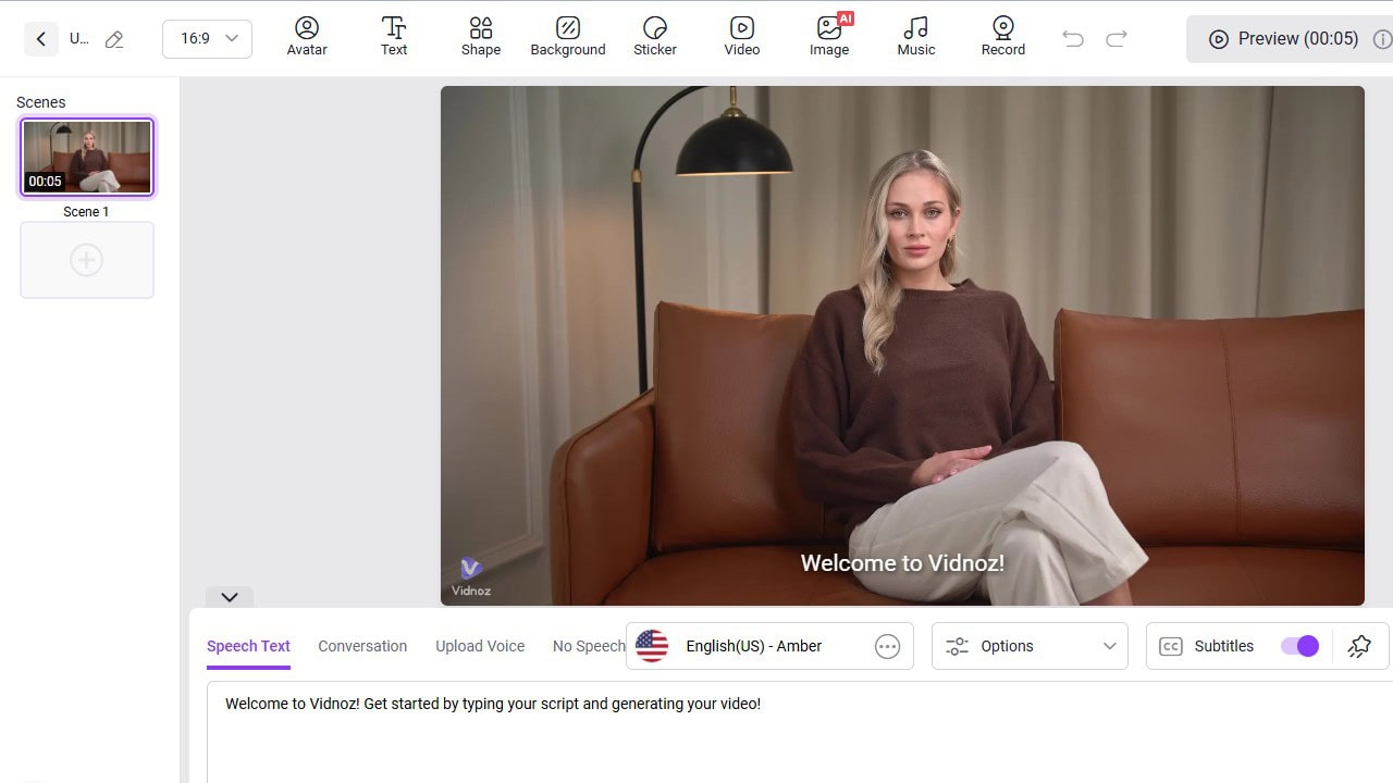 Vidnoz welcome Image showing how you add your script for a video in Vidnoz AI