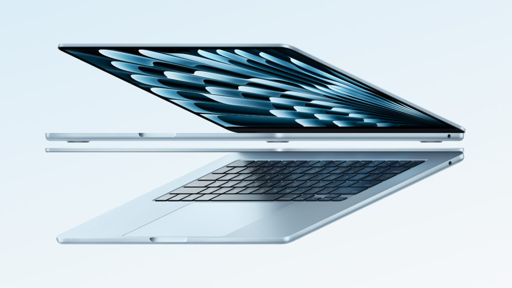 Sky blue M4 MacBook Air promotional image