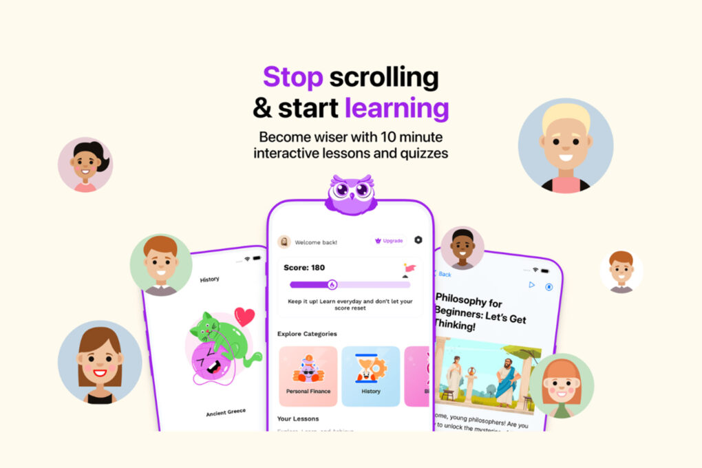Promotional image showing screenshots of the Wiser5 learning app