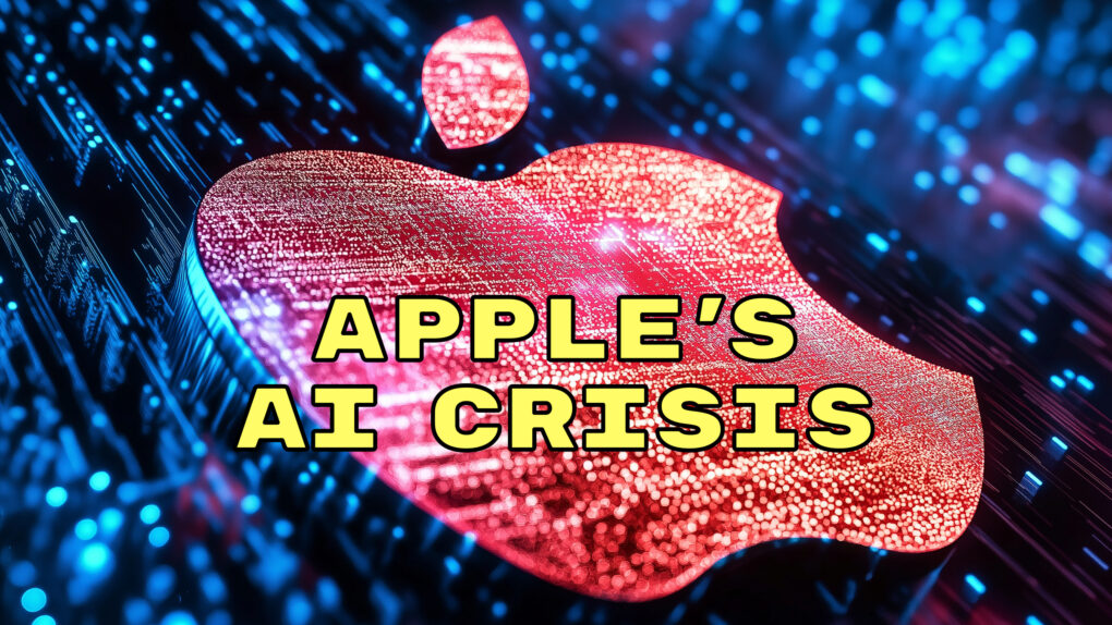 AI-generated image of a circuit board with an Apple logo, and he words, 