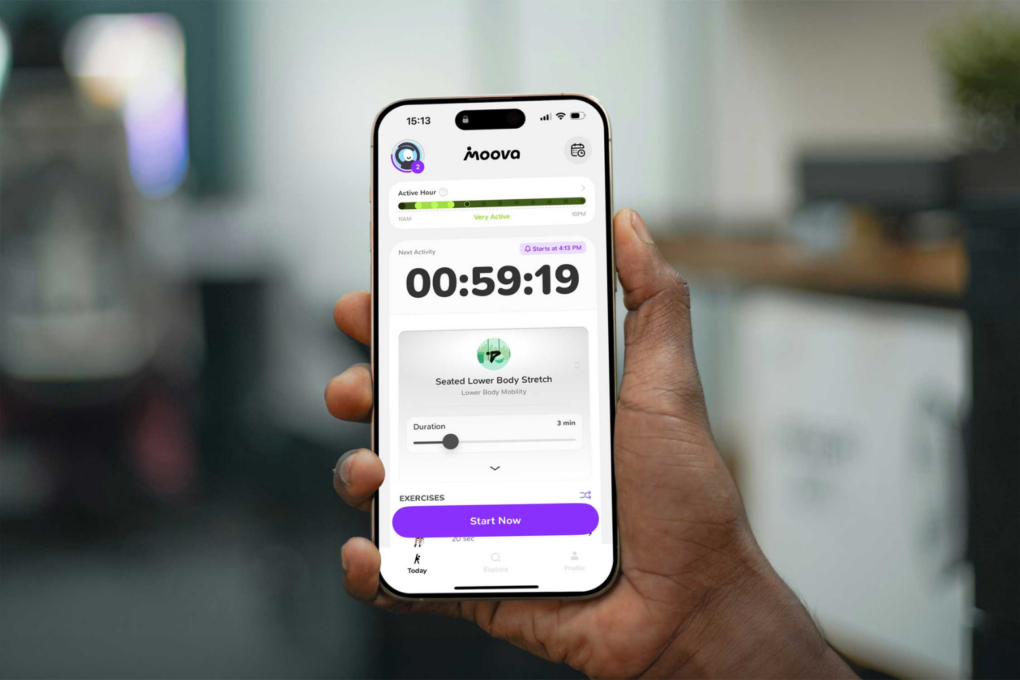 Photo of the Moova break timer app opened on an iPhone.