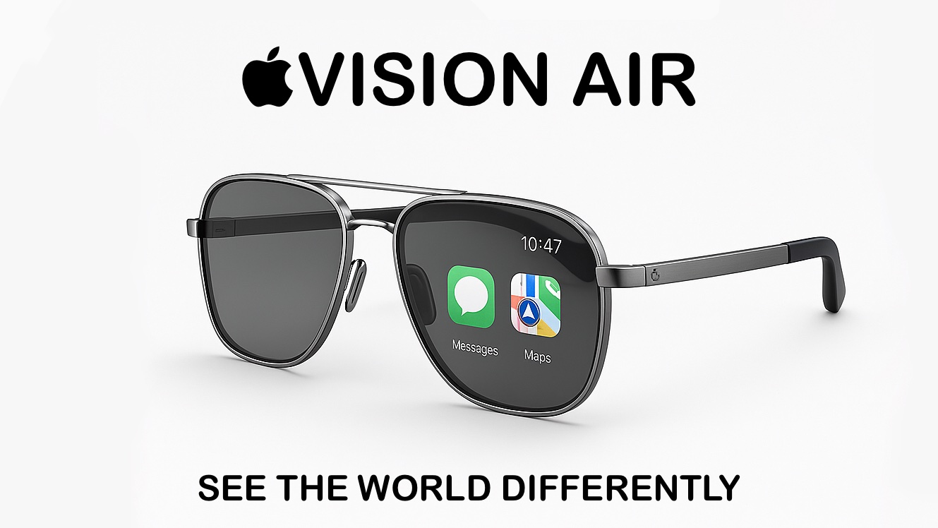 Concept art of Apple smart glasses that could serve as the iPhone replacement, with the words "Vision Air: See the world differently."