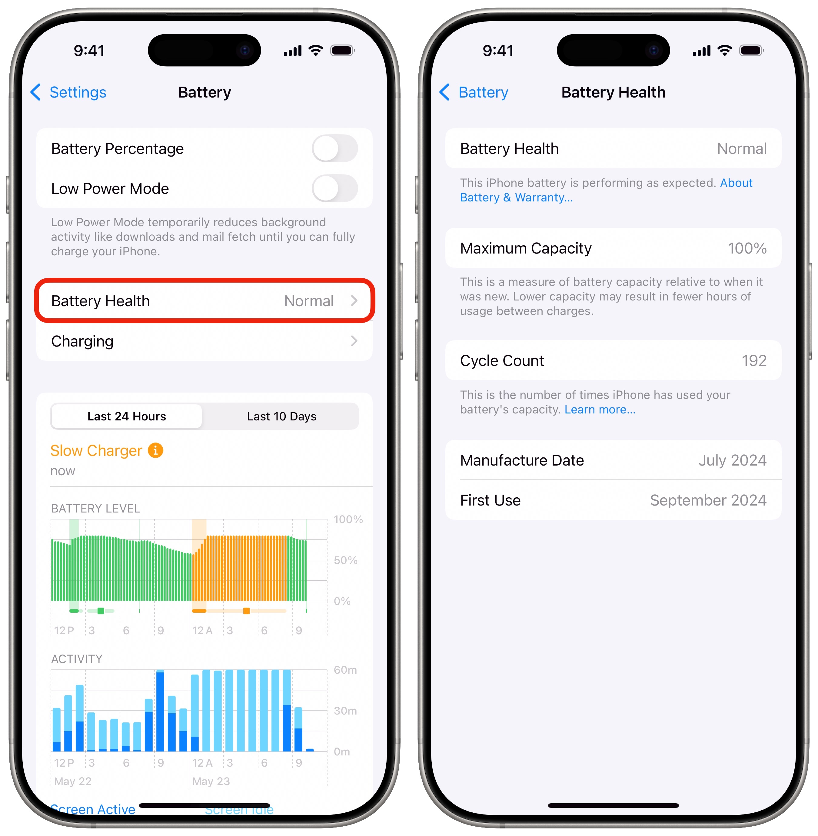 Battery Health Screenshots showing how to check iPhone battery health
