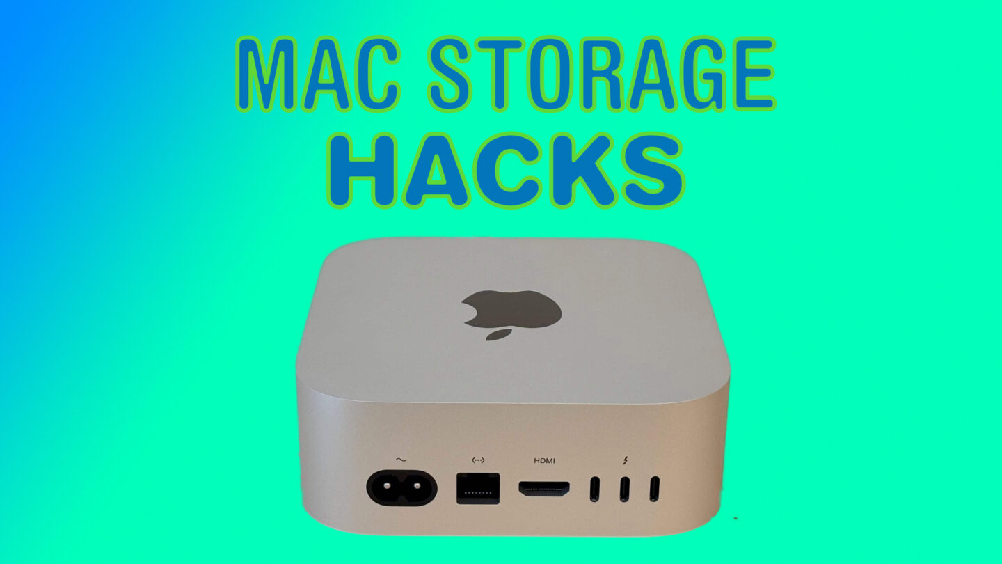 Image of a Mac mini with the words "Mac storage hacks" to illustrate a buying guide about best Mac upgrades.