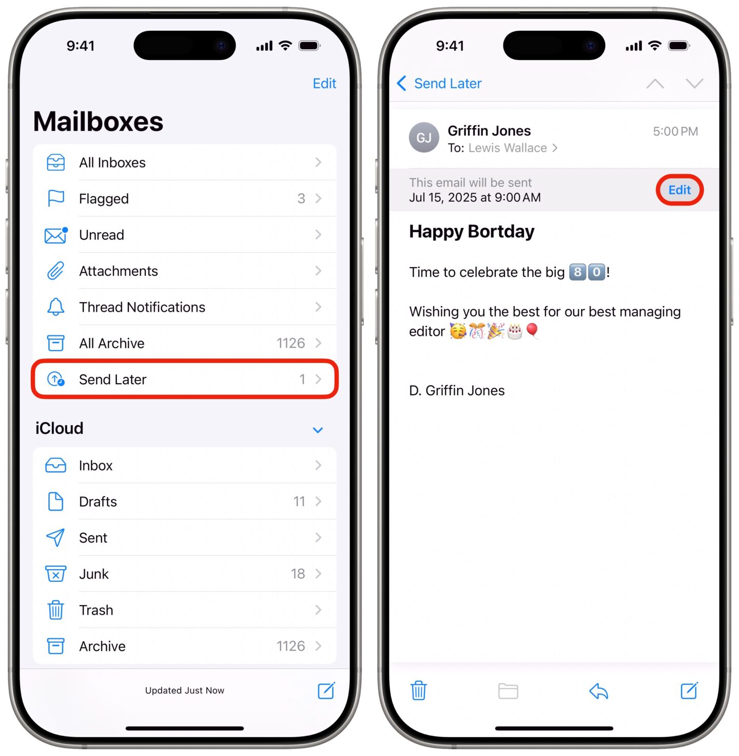 Rescheduling an email
