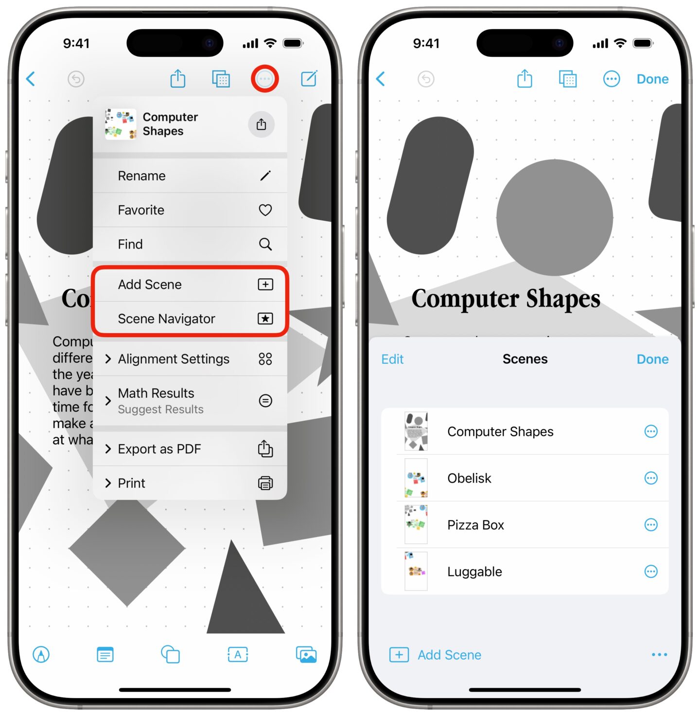 Adding scenes in the Freeform app
