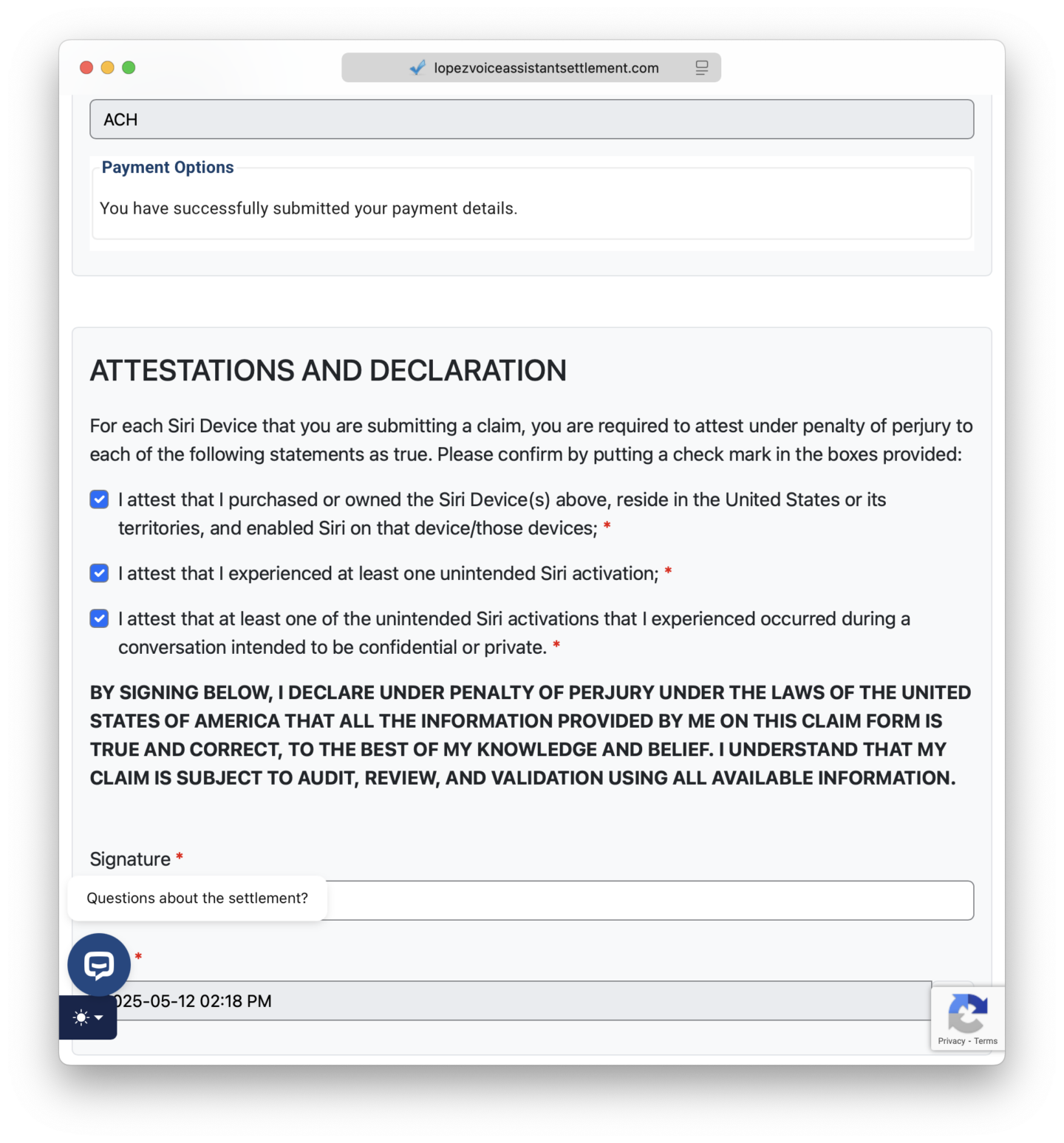 Filing a claim in Safari