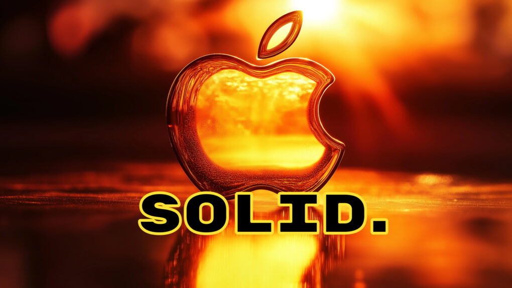 AI image of the Apple logo, with a see-through, glassy look, and the word 