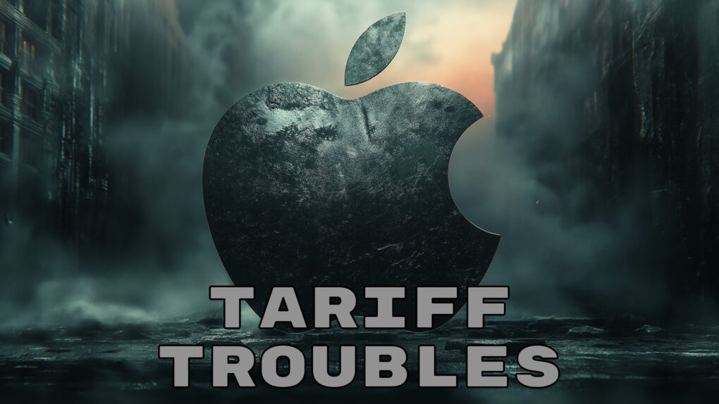 AI image of an Apple logo in a post-apocalyptic landscape, with the words 