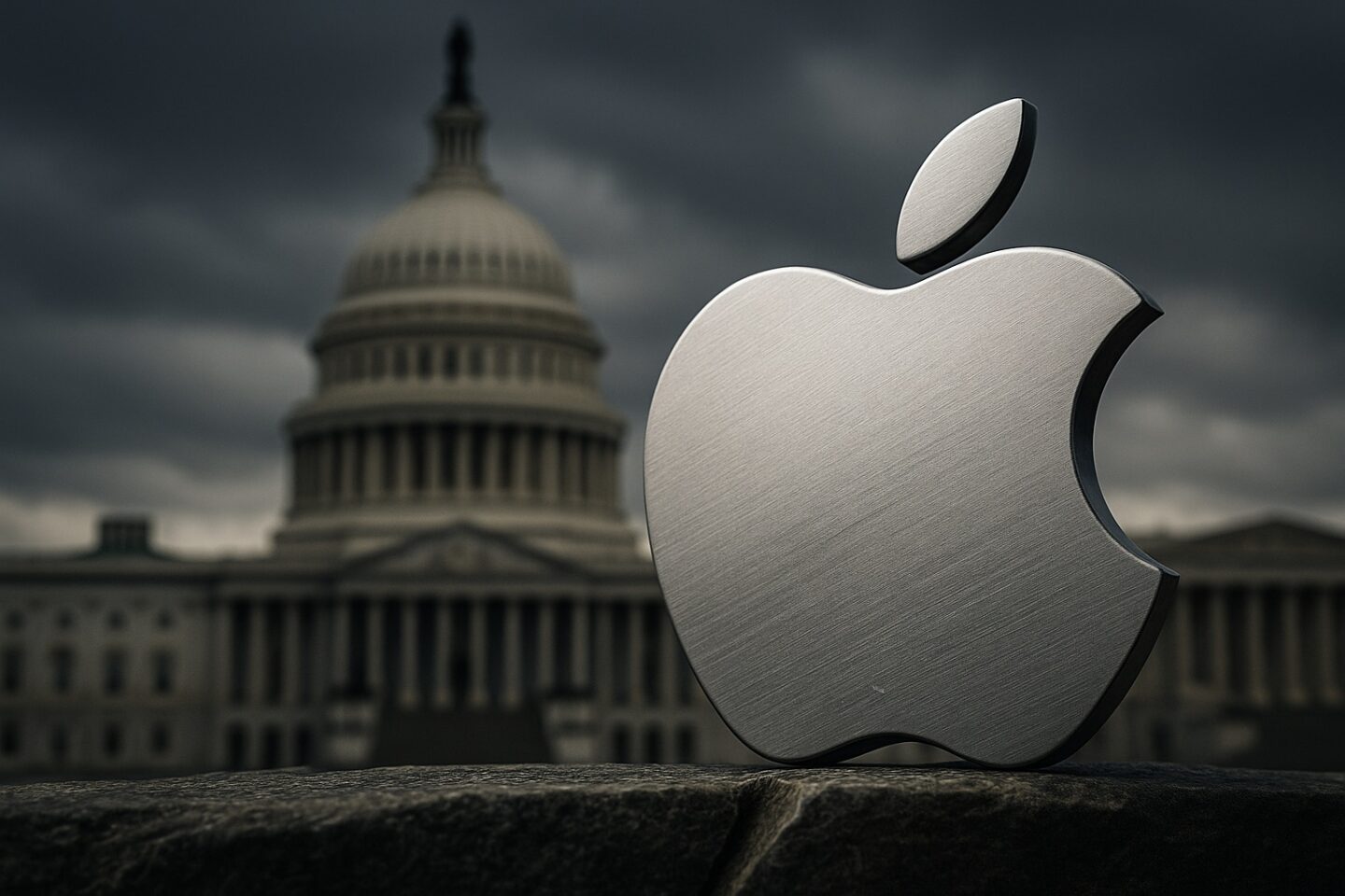 Apple logo with White House in the background.