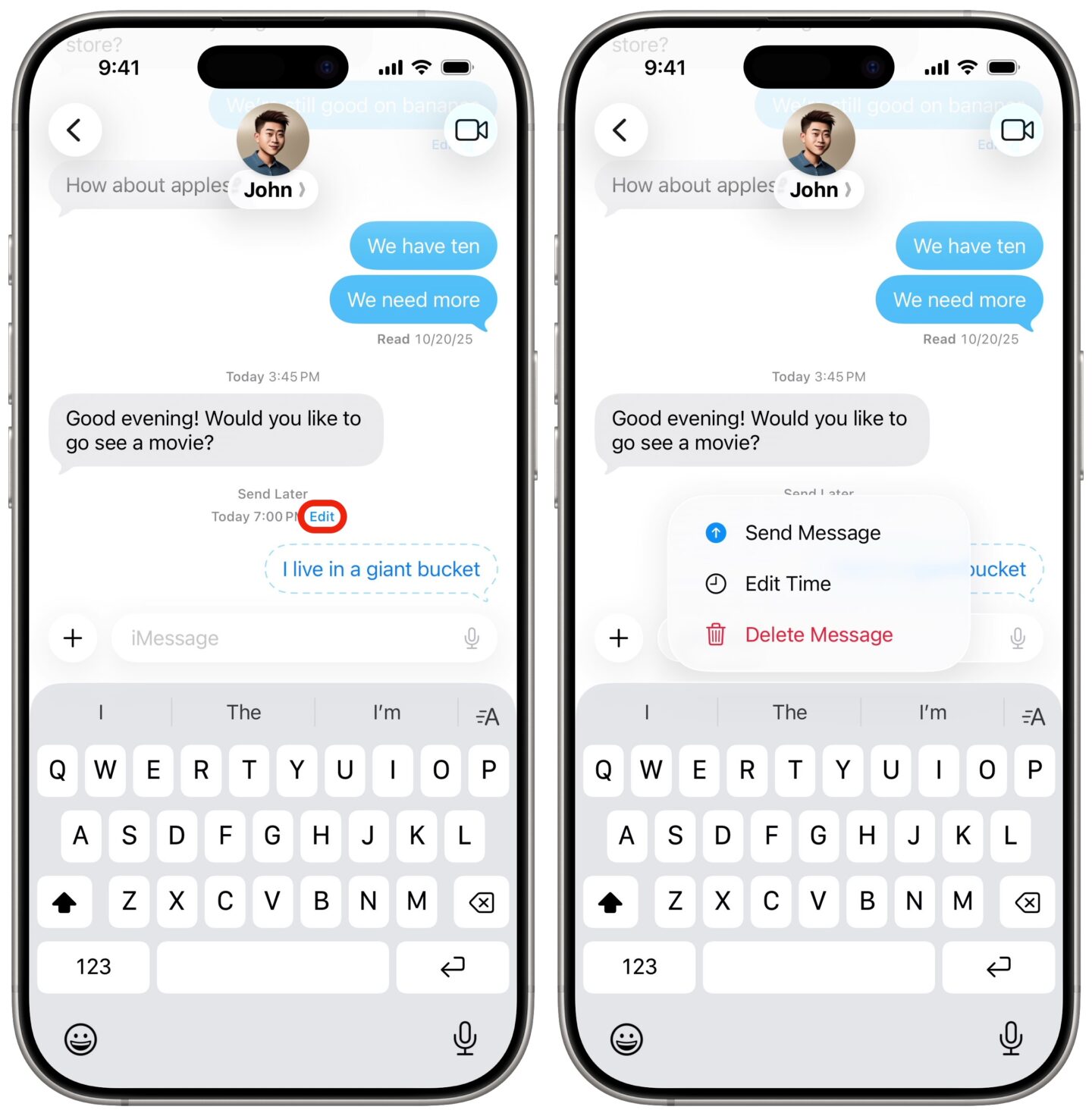 Editing a text scheduled for later
