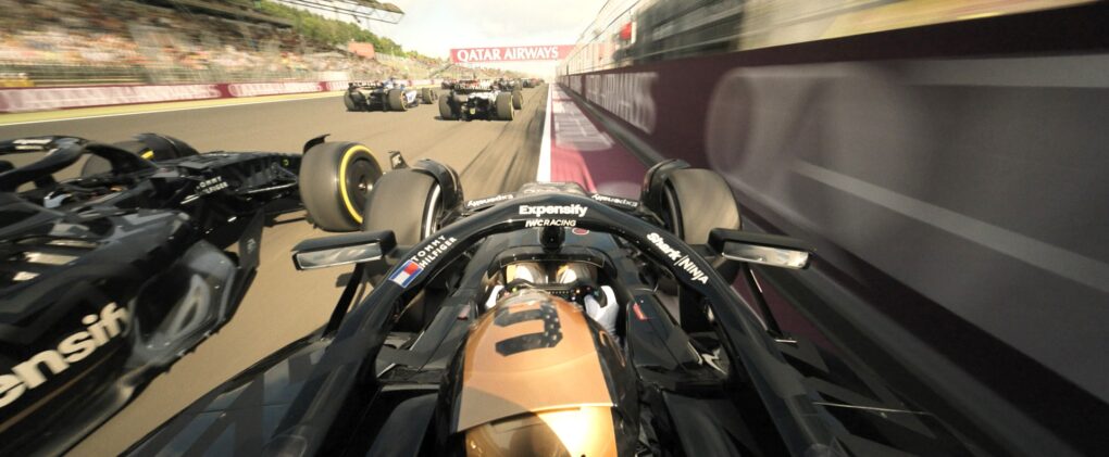 A still from the Apple TV+ movie F1, which just launched the first haptic trailer