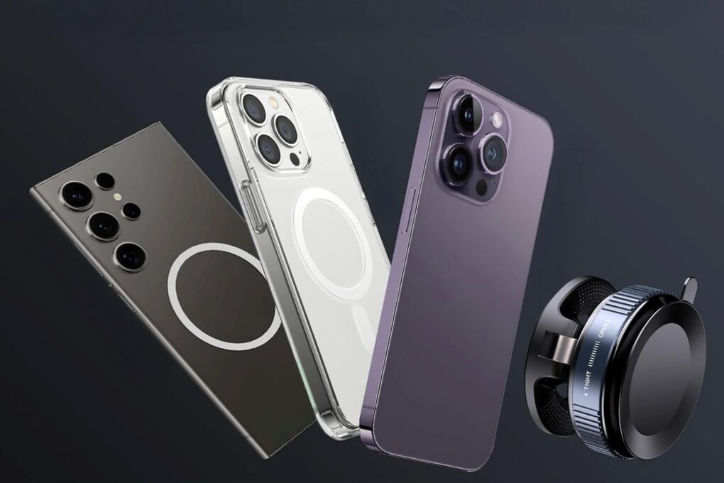 Photo of iPhones and other mobile phones connecting to a suction cup phone mount