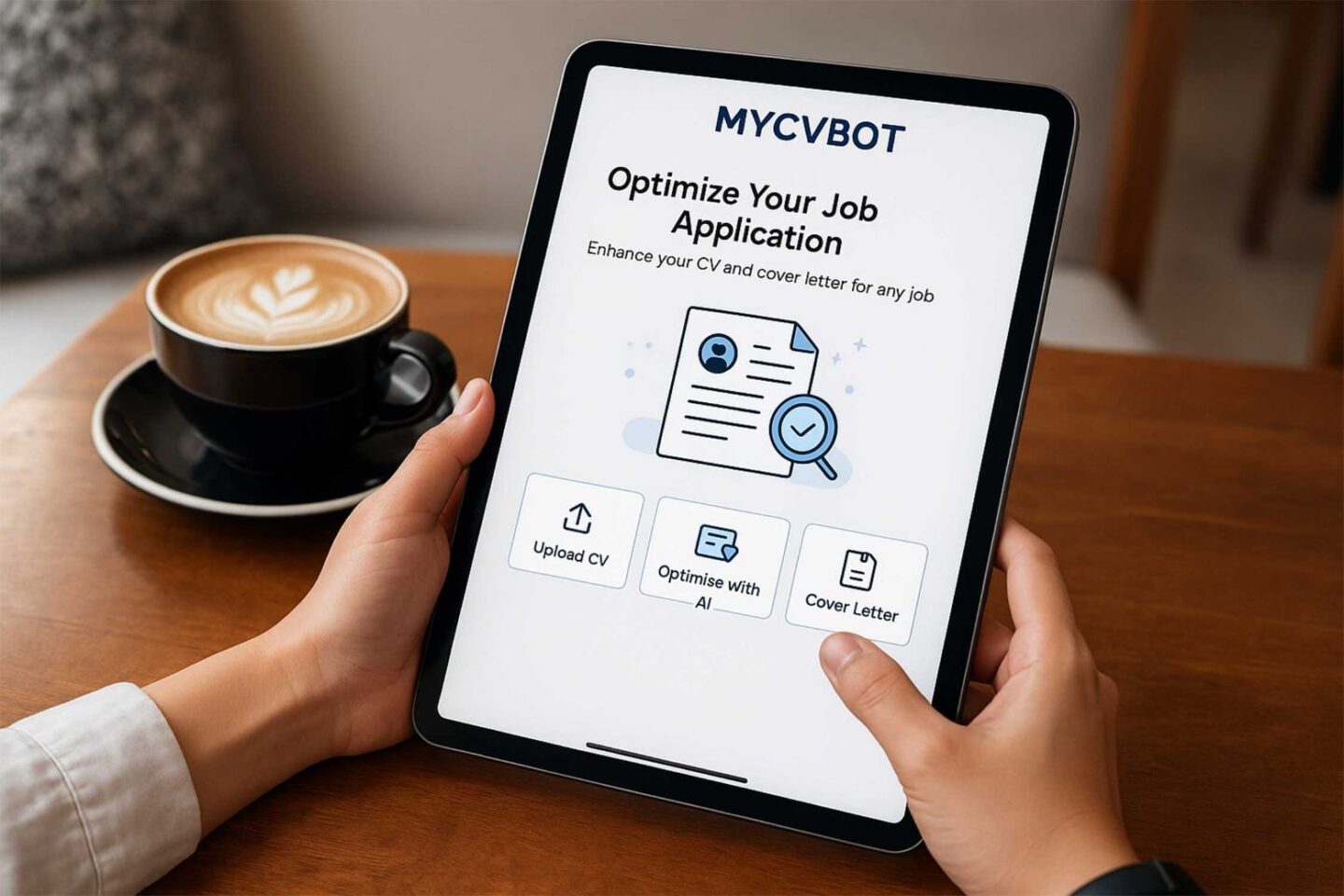 Photo of a person using MyCVBot AI resume builder on a tablet