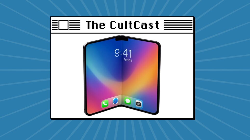 Graphic for the CultCast #709 podcast showing Apple's rumored folding iPhone.