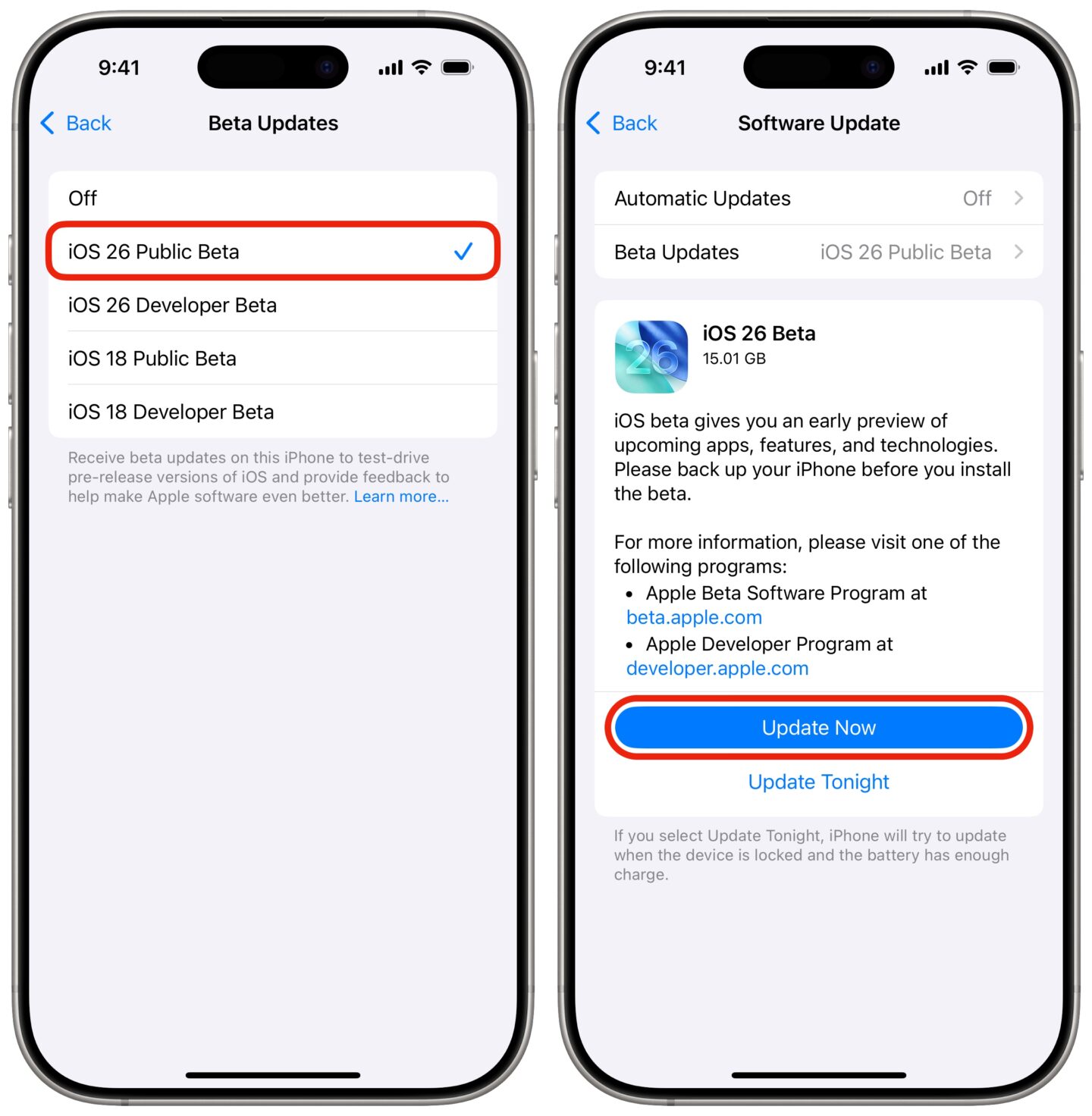 Downloading the iOS 26 Public Beta