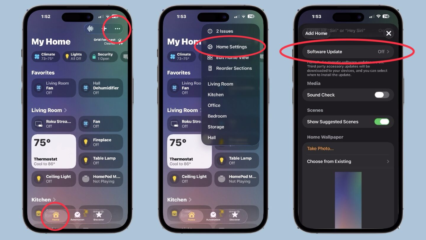 How to get to HomePod Update settings