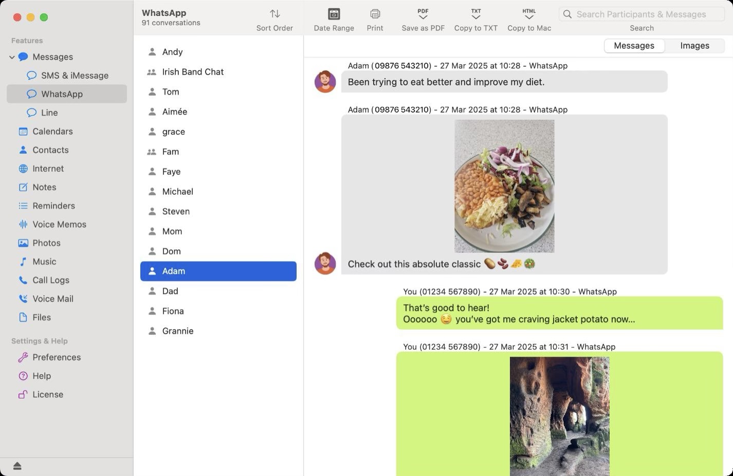 TouchCopy WhatsApp conversations A screenshot of TouchCopy, an app for Mac and PC that lets you save text messages from iPhone to your computer.