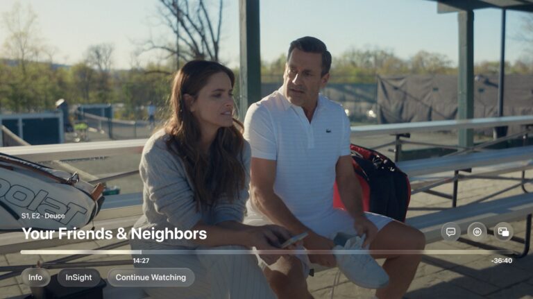 tvOS 26 Liquid Glass design shown during a scene from 
